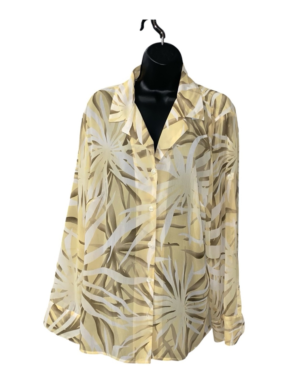 Evan Picone Womens Sheer Blouse Buttons Collared Long Sleeve Vintage Size 2X